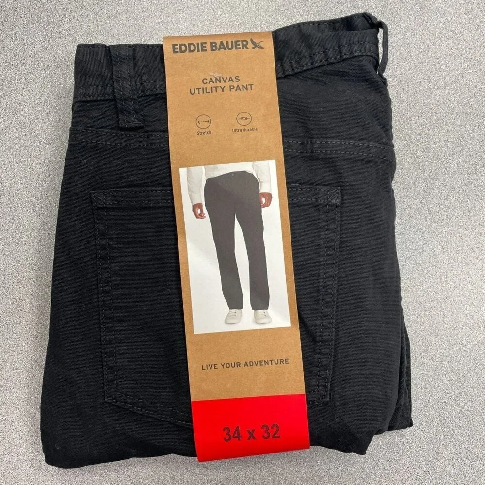NEW Eddie Bauer Men's 34x32 Canvas Utility Pants Black Stretch Workwear  G1418